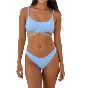 NWT Frankie's SET Bikini Katrina Dawson & Waco Puff Triangle Cheeky Bikini Blue